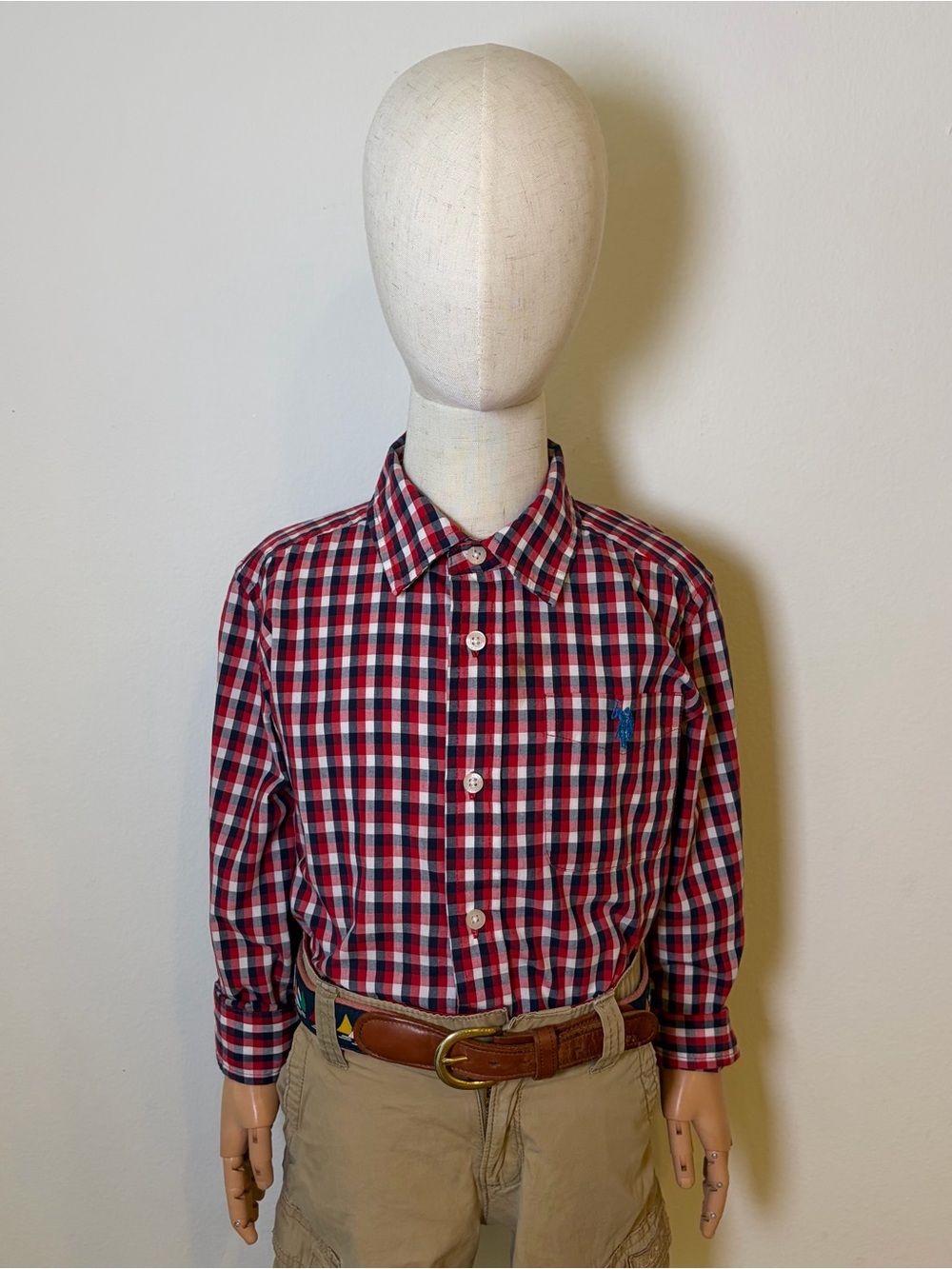 U.S. Polo Assn. Boys Plaid Button Down Shirt Size M (8) Excellent Condition